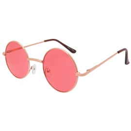 OWL Round Retro Vintage Circle Style Sunglasses Red Lens Metal Frame