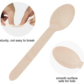 [Pack of 100] Disposable Wooden Spoons (16cm Long) - Biodegradable Wooden Spoon | Eco Friendly & Plastic Free Wooden Spoons - Ideal for Wedding, Picnic, Party, Office & Christmas (Spoons)