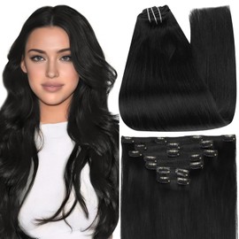 Full Shine Extensiones de Cabello con Clip Rubio y Negro 80g 7 Piezas 10 Pulgadas