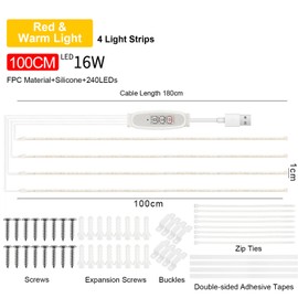 LED Plant Grow Light Strips for Indoor Plants Red & 3000K Sunlike Grow Lamp for Hydroponics Succulent Supplement Light 4 Dimmable Levels with 24-Hour Cycle Smart Timing USB Plug and Play