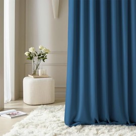 ROOM99 Curtain with Silver Eyelets, Aura, 140 x 260 cm (W x H), Sliding Curtains, Decorative Modern Curtain, Living Room, Bedroom, Dark Blue, 1 Piece