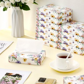 Yinder 24 Packs 960 Sheets Tissue Cube Car Facial Boxes Disposable Facial Travel Tissues Holder Soft Watercolor Boxes 2 Ply 40 Sheets for Wedding Household Car Kitchen Bathroom(Flower)