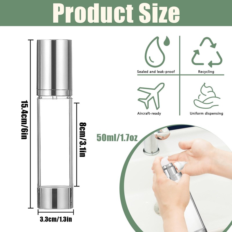 Betinyar 6Pcs 1.7oz/50ml Refillable Airless Pump Bottle, Makeup Pump Dispenser