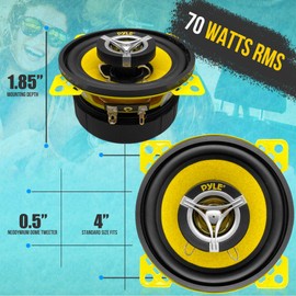 Pyle Car Two Way Speaker System-Pro 4 Inch 140 Watt 4 Ohm Mid Tweeter Component Audio Sound Coaxial Speakers For Car Stereo w/20 Oz Magnet,1.85” Mount Depth Fits Standard OEM-Pyle PLG4.2(Pair),Yellow