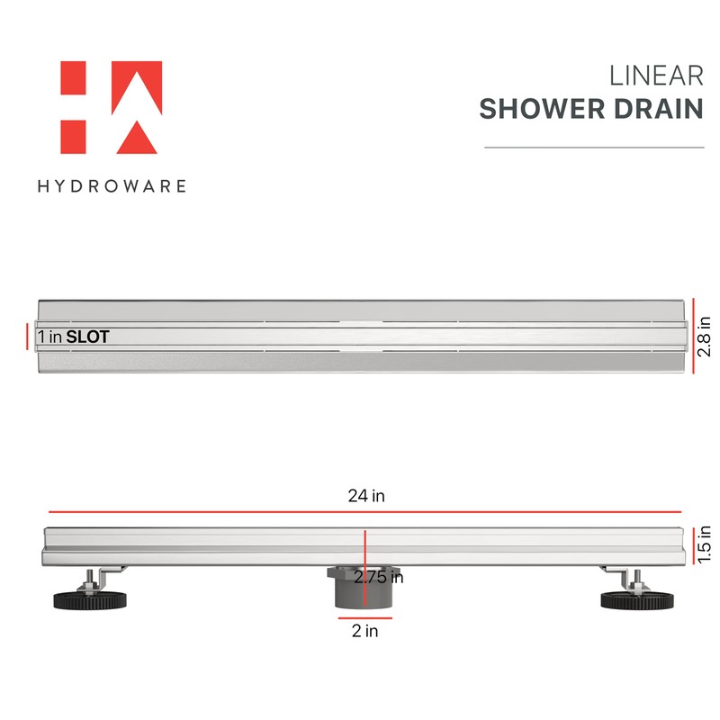 Hydroware Slot Linear Shower Drain - Stainless Steel Rectangular Shower