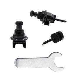 Rayzm Guitar Strap Locks Set, Security Strap Lock System for Acoustic/Electric/Bass Guitar, Quick Release Mechanism, Golden Metal Strap-lock Buttons with a Wrench (Black)