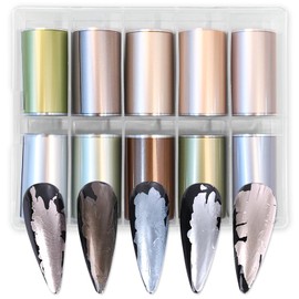 DANNEASY 10 Roll Metallic Nail Foil Transfer Holographic Nail Foils Sheets Frosted Nail Stickers for Women Starry Sky Nail Art Foil for Nails Design 3D Nail Art Decoration