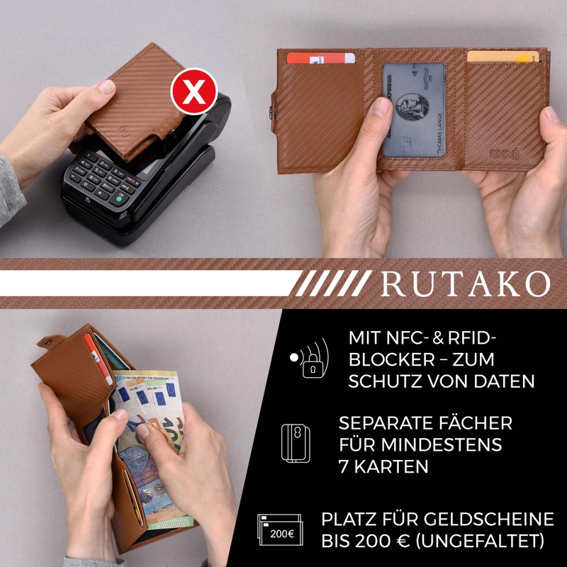RUTAKO Slim Wallet with Coin Compartment, Mini Wallet for Men