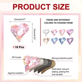 MECCANIXITY 10 Pcs 3D Heart AB Pink Nail Rhinestones 12x13mm K9 Glass Crystal Rhinestones Pointed Back Crooked Heart Gems for Nail Charm Art DIY Craft