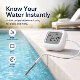 Zigbee Smart Thermometer with Probe – IP65 LCD Temperature Monitor for Pools, Bathtubs, Fridges and Freezers