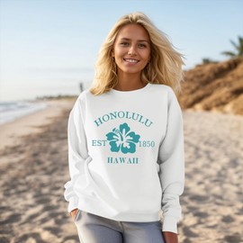 veufcyas Hawaii Graphic Sweatshirts for Women Hawaiian Hibiscus Sweatshirt Oversized Long Sleeve Shirts Crew Neck Pullover(White,XL)
