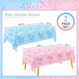 Baby Gender Reveal Party Supplies: 2-Pack Gender Reveal Decorations,Disposable Plastic Tablecloth, Ideal Table Cover for Boy or Girl, Baby Shower Party Decorations