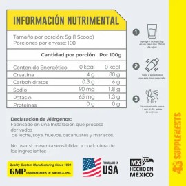Creatina 500gr 43 Supplements 1200 Servicios Manzana Y Mango                                                                                          