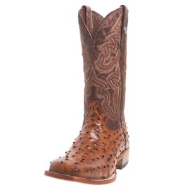 Tanner Mark Boots Men's Rustic Cognac Full Quill Ostrich Print Square Toe Cowboy Boot Cognac 11 D
