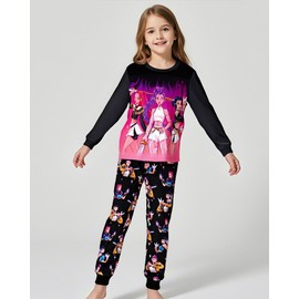 Pitevotur Girls Pyjamas Long Sleeve Huntrix Pjs Set Kids Anime Character Nightwear Sleepwear for Kids 5-12 Years Black