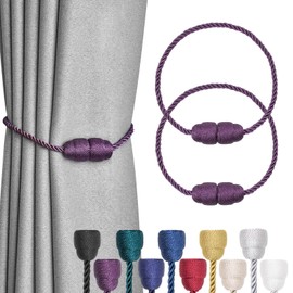 Pretty Jolly 2 Pack Strong Magnetic Curtain Tiebacks Handmade Weave Side Rope Curtain Holdbacks Unique & Elegant Decorative Curtain Drape Tie Backs for Home & Office Window Drapery (Purple)