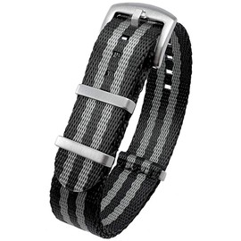 Talk Time NATO Watch Strap Seat Belt Weave Nylon Black and Grey Striped 20mm