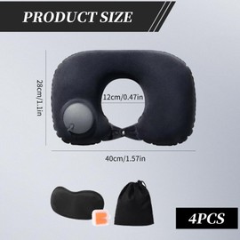 JYNVO Airplane Inflatable Neck Pillow, Compact Neck Pillow, Inflatable with Sleep Mask and Earplugs, with Carry Bag, Sleeping Mask and Earplugs, Travel Pillow for Plane, Train, Car