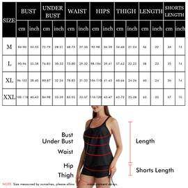 IHCEMIH Swimming Costume Women Tankinis Sets Push up Tummy Control High Waisted Swimwear Swimsuits Bathing Suit Beach Wear Women's String Two Pieces Black Blouson Tankini with Shorts for Ladies M