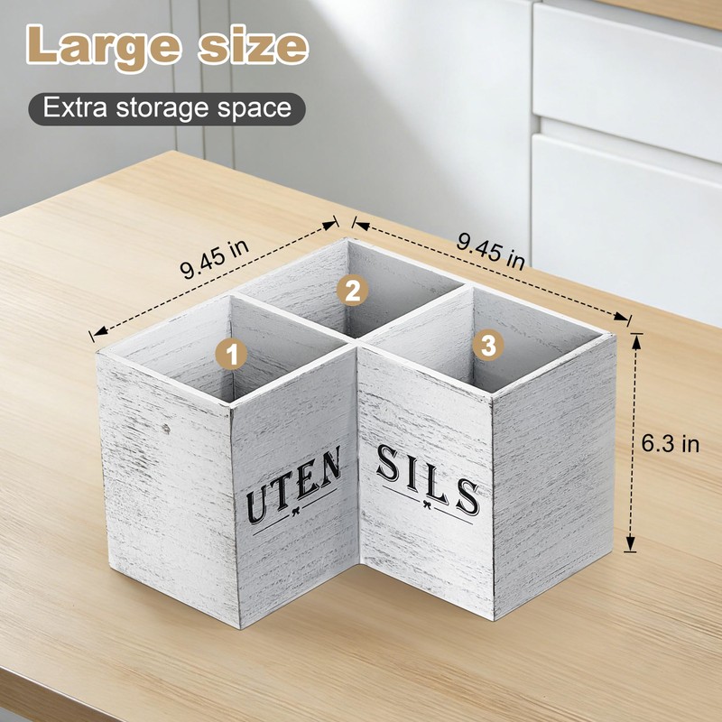 DTXIAQIAO Extra Large Kitchen Utensil Holder for Countertop, Three Compartment