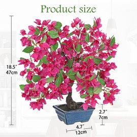 Briful Artificial Bougainvillea Tree in Blue Pot 18.5" Tall Faux Bougainvillea Floral Tree Tropical Silk Fake Flower Plant for Home Office Living Room Table Décor(Pink)