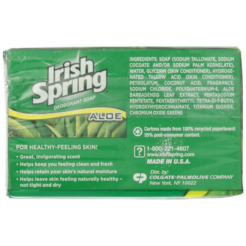 Irish Spring Deodorant Bath Bar Aloe,3.75 Ounce, 3 Count