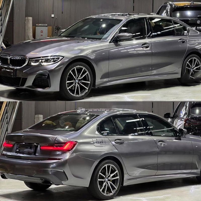 AuMoHall High Glossy Metallic Gray Car Vinyl Wrap Bright Pearlescent