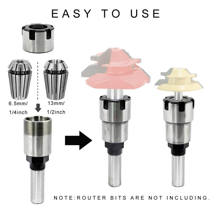 JONMON 1/2 Inch Shank Router Collet Extension Chuck Converter Adapter,Woodworking