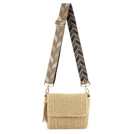 WEIMZC Women's Summer Straw Braided Shoulder Crossbody Bag with Tassel Chain, Adjustable Shoulder Straps Woven Beach Handbag Handmade Wallet Purse for Beach Travel Vacation(Beige (5cm) Color6)