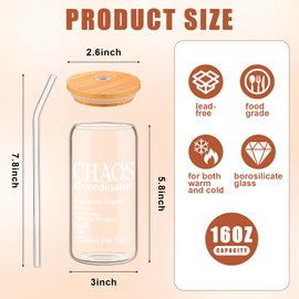 Nuenen 2 Pieces Friends Gifts Coach Gifts Chaos Coordinator Gifts for Women 16 oz Glass Coffee Tumbler Cup for Birthday Gifts Appreciation Thank You Gift Coach Sisters Coworker(Chaos Coordinator)