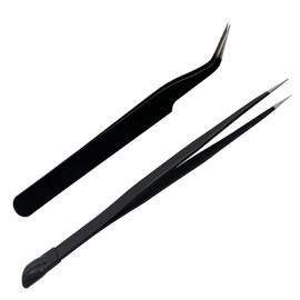 2 PCS Nail Art Tweezers, Straight and Curved Tip Picker Pointed Tweezer