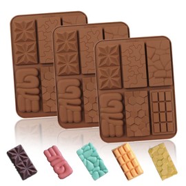Candy Chocolate Bar Molds Silicone,Non Stick 6 in 1 Silicone Break Apart Chocolate Bar Mold for Wax Melts Homemade Protein Energy Bar Pack of 3