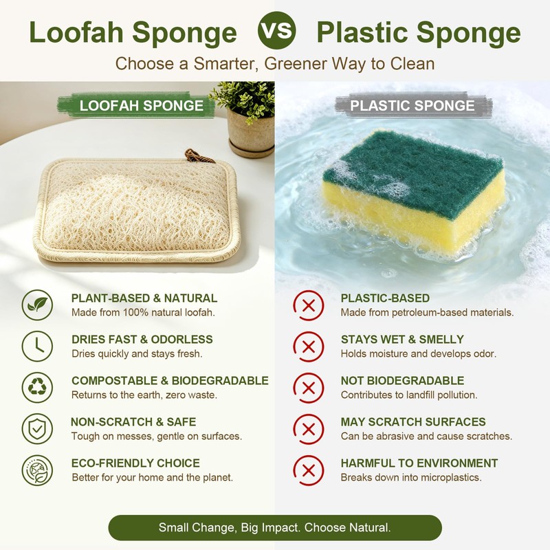 Natural Loofah Dish Scrubber Sponges, 6 Pack Large Plant-Based Kitchen