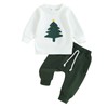 Toddler Boy Christmas Outfits Christmas Tree Embroidery Sweatshirts Solid Color