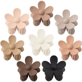 8 Pack Flower Hair Clips Large Hair Claw Clips for Women Thick Hair Matte Large Claw Clips Hair Jaw Clips Cute Big Dasiy Hair Clips Non Slip Strong Hold for Women Thin Hair Claw Clips Neutral 8 Colors