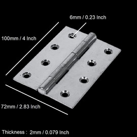 TERF® 4 Pcs Zinc Plated Steel Butt Hinges 100mm Door Butt Hinges Folding 100mm [4 inch] Silver for Home Furniture Bathroom Cabinet Window Internal Doors Including Fixing Screw