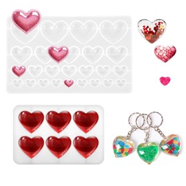 HSYTEK 2 Kit Herzfigur Silikon Formen Set, Harz Edelstein Epoxidharz Formen Silikon für DIY Anhänger Halskette Schmuckbasteleien Zubehör DIY Basteln