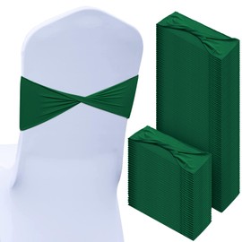 Kinlop 150 Pcs Spandex Chair Sashes Bows Stretch Chair Cover Bands Elastic Ties Bands Slider Sashes Without Buckle Decorations for Wedding Party Events Ceremony Birthday (Dark Green)