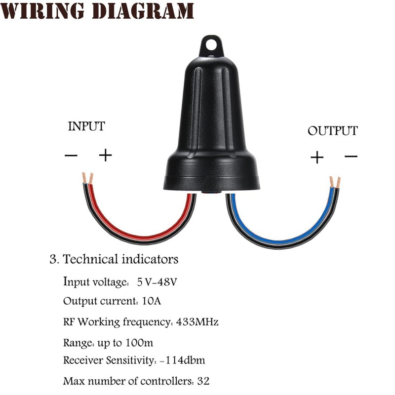 YETOR Waterproof Remote Switch,Mini Wireless Switch 5V/12V/48V/10A Relay,with 328FT Long