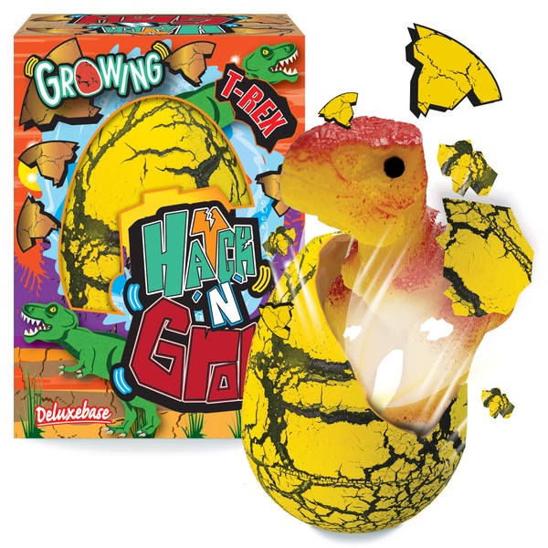 Deluxebase Hatch 'N' Grow - T-Rex from Large 11cm Hatching and Growing Egg with Dinosaur Toy. Place in water for a magical transforming toy that is great for boys and girls