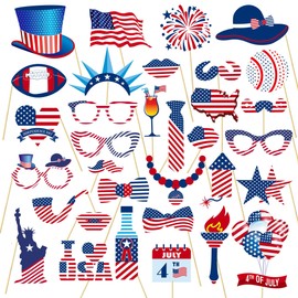4th of July American USA Independence Day Photo Booth Props, 26 Pcs Funny Fourth of July Picture Props for 4th of July Party Decorations
