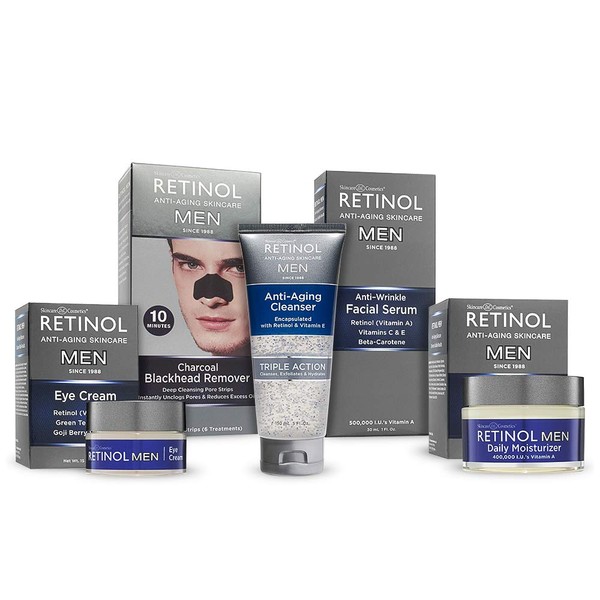 Retinol Mens gift set - Includes Daily Moisturizer, Eye Cream, Facial Serum, Gel Cleanser, and Blackhead Remover