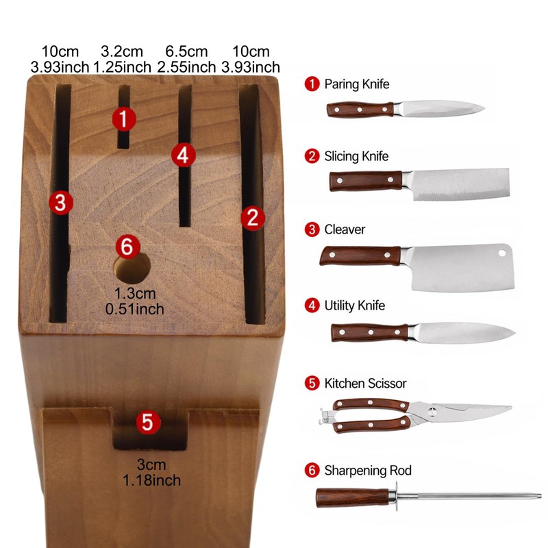 6 Slots Kitchen Knife Holder for Countertop, Brown Kitchen Knife