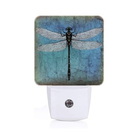 FSHVQKD Blue Vintage Dragonfly Night Light,Plug Into Wall Decor for Stairway,Hallway,Kitchen,Dusk to Dawn Sensor Nightlights for Boys/Girls/Women/Men Room Gifts