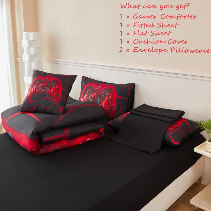 ZRNBAST 6 Pcs Gamer Comforter Set Twin Size Game Console
