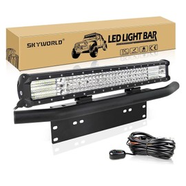 SKYWORLD 20 inch Led Light Bar 4 Rows Combo Beam Work Lights Bar 510W Off-Road Driving Light with Front License Plate Mounting Bracket and Wiring Harness Kit for Trucks Car ATV SUV 4X4 4WD 6000K