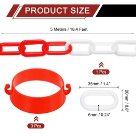 PATIKIL 16.4Ft Plastic Chain Barrier, Safety Link Chain Stanchion with Traffic Cones Connector for Crowd Control at Driveway Elevator Parking Lot, Red White