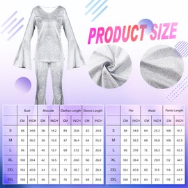 Haysandy 70s Women Disco Costume Set Disco Outfit Shinning Sparkly Dress Jumpsuit for Carnival Halloween(X-Large)