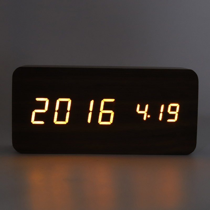 LED Wood Digital Alarm Clock 3 Level Brightness Electronic Clock