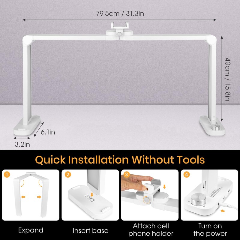 XSMNER Foldable Nail Desk Lamp with Phone Holder, 456 LEDs